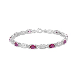 Oval-Cut Lab-Created Ruby & White Lab-Created Sapphire Link Bracelet Sterling Silver 7.25"