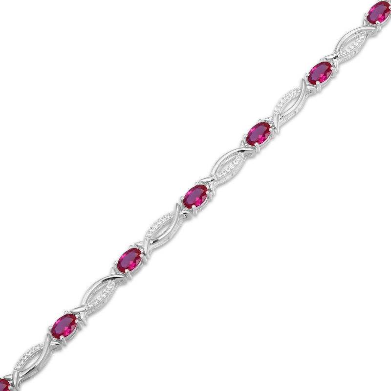 Main Image 2 of Oval-Cut Lab-Created Ruby & White Lab-Created Sapphire Link Bracelet Sterling Silver 7.25"