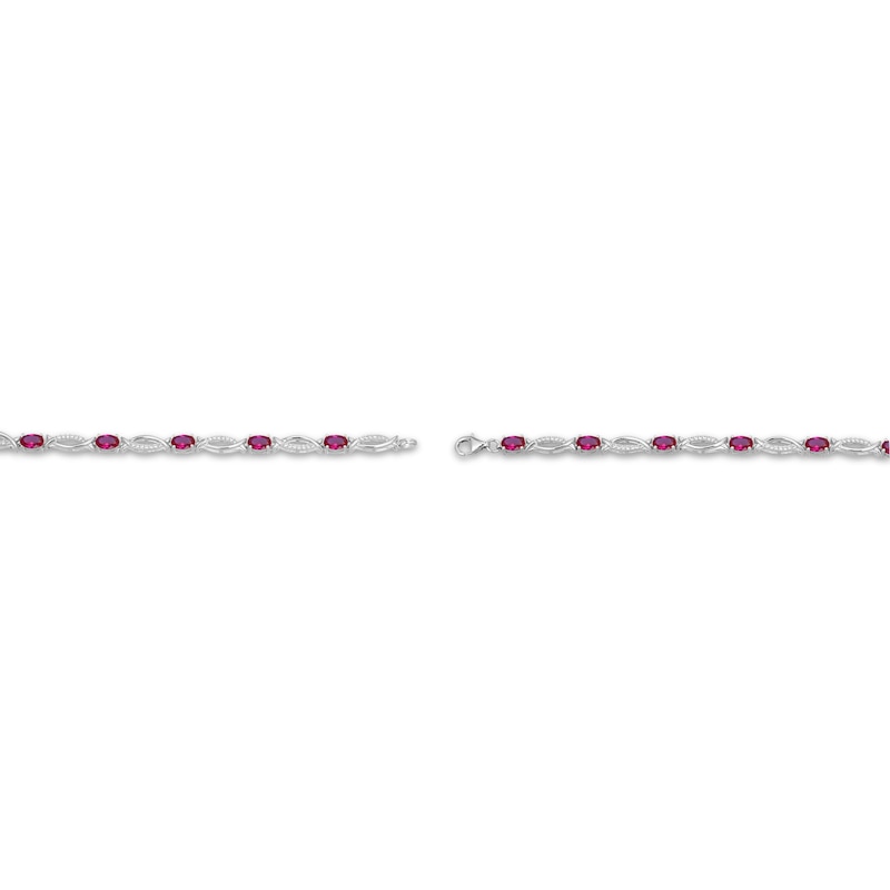 Main Image 3 of Oval-Cut Lab-Created Ruby & White Lab-Created Sapphire Link Bracelet Sterling Silver 7.25"