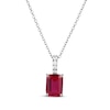 Thumbnail Image 1 of Emerald-Cut Lab-Created Ruby & White Lab-Created Sapphire Hidden Halo Necklace Sterling Silver 18"