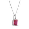 Thumbnail Image 2 of Emerald-Cut Lab-Created Ruby & White Lab-Created Sapphire Hidden Halo Necklace Sterling Silver 18"