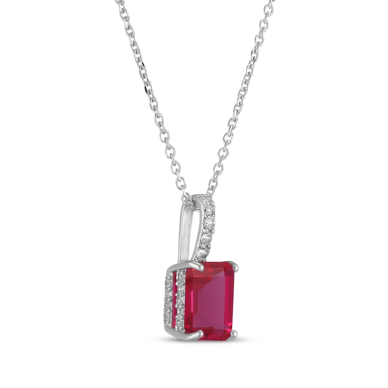 Main Image 2 of Emerald-Cut Lab-Created Ruby & White Lab-Created Sapphire Hidden Halo Necklace Sterling Silver 18"