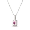 Thumbnail Image 3 of Emerald-Cut Lab-Created Ruby & White Lab-Created Sapphire Hidden Halo Necklace Sterling Silver 18"
