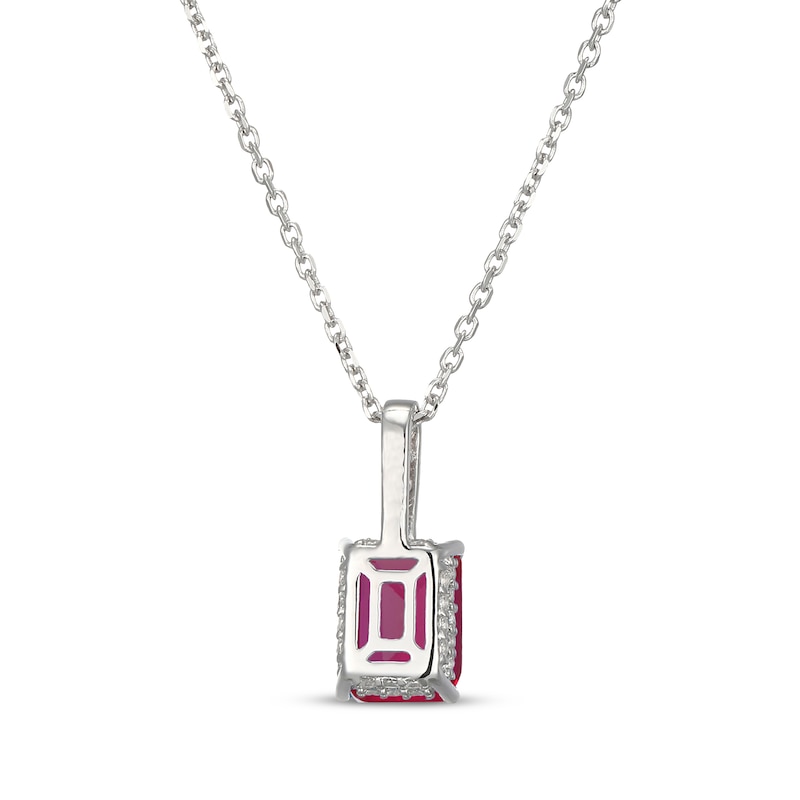 Main Image 3 of Emerald-Cut Lab-Created Ruby & White Lab-Created Sapphire Hidden Halo Necklace Sterling Silver 18"