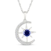 Thumbnail Image 1 of Blue & White Lab-Created Sapphire Crescent Moon & Star Necklace Sterling Silver 18"