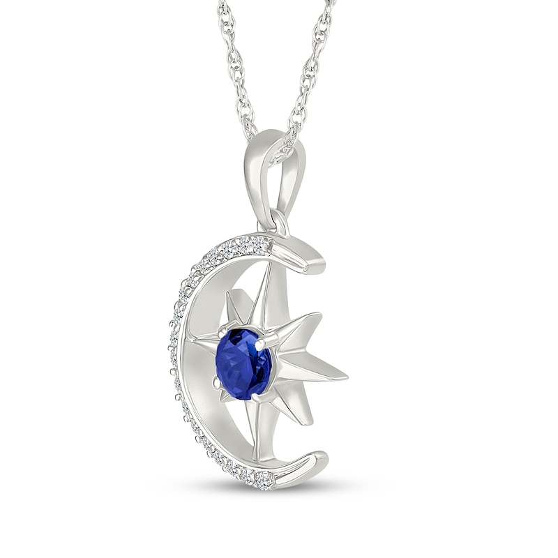 Main Image 2 of Blue & White Lab-Created Sapphire Crescent Moon & Star Necklace Sterling Silver 18"