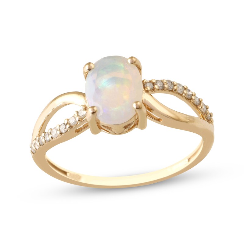 Main Image 1 of Oval-Cut Opal & Diamond Ring 1/8 ct tw 10K Yellow Gold