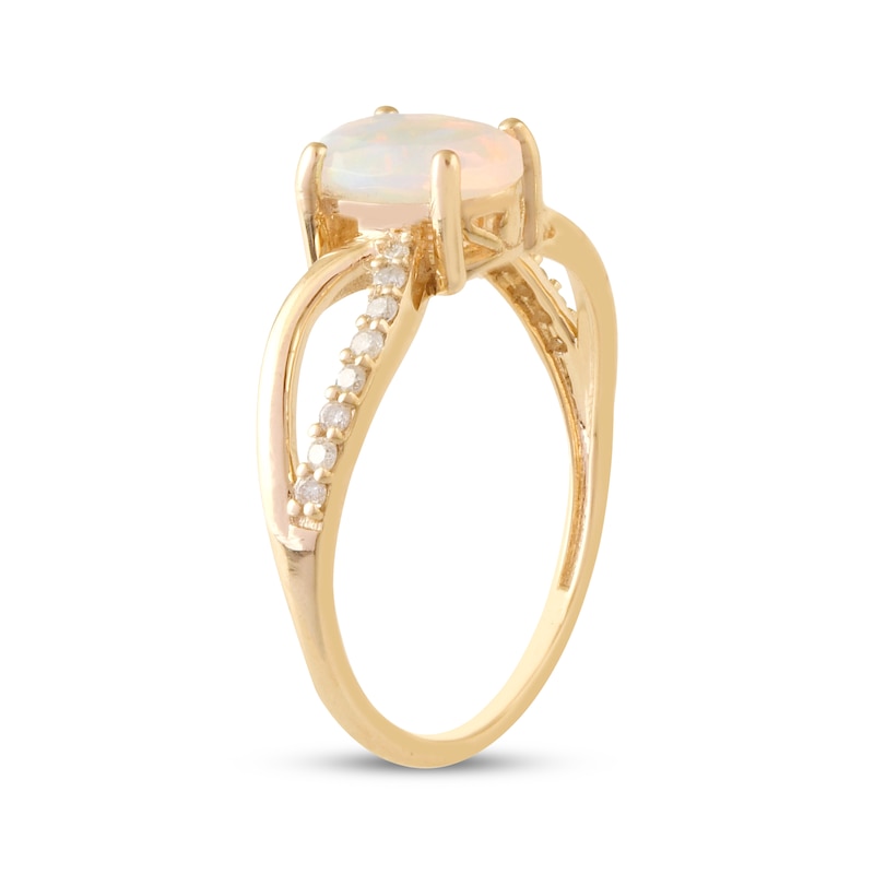 Main Image 2 of Oval-Cut Opal & Diamond Ring 1/8 ct tw 10K Yellow Gold