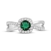 Thumbnail Image 4 of Lab-Created Emerald & White Lab-Created Sapphire Halo Split Shank Ring Sterling Silver