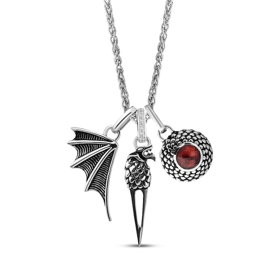 House of the Dragon Men's Garnet & Diamond Accent Necklace Sterling Silver 20"