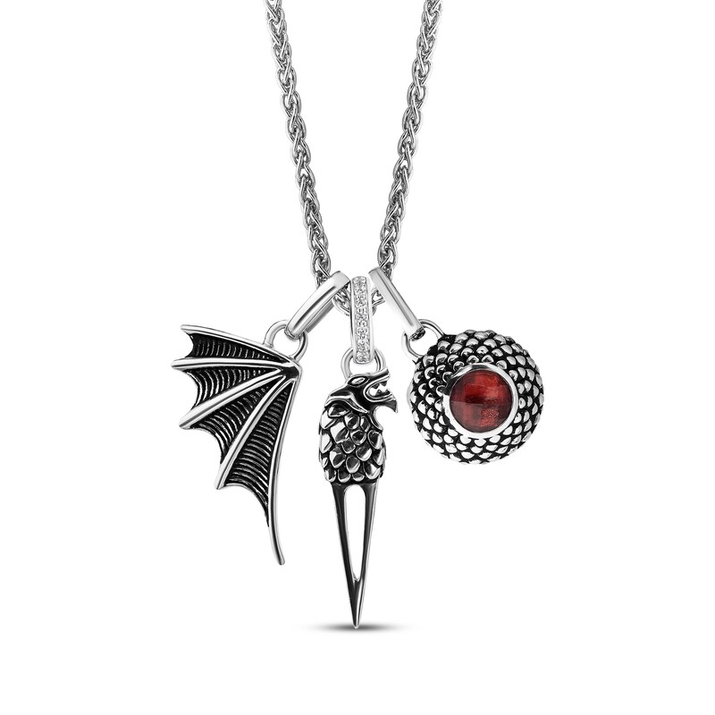 Main Image 1 of House of the Dragon Men's Garnet & Diamond Accent Necklace Sterling Silver 20"