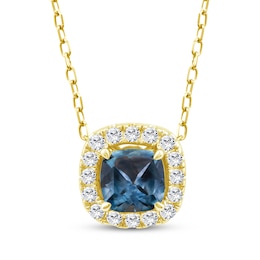 American Blue Sapphire & Diamond Halo Necklace 1/10 ctw tw 10K Yellow Gold 18"