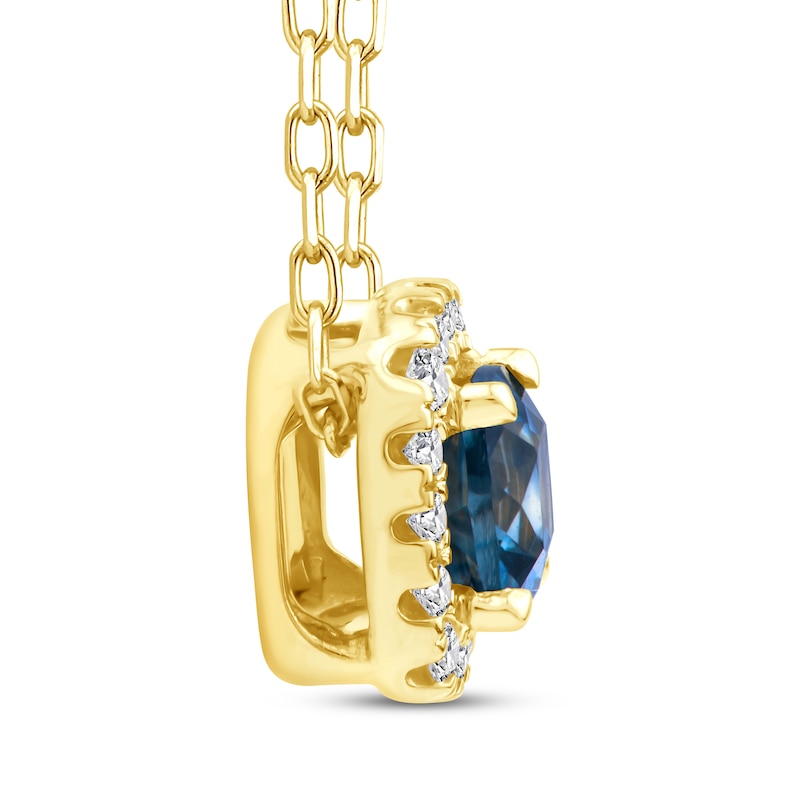 Main Image 2 of American Blue Sapphire & Diamond Halo Necklace 1/10 ctw tw 10K Yellow Gold 18"