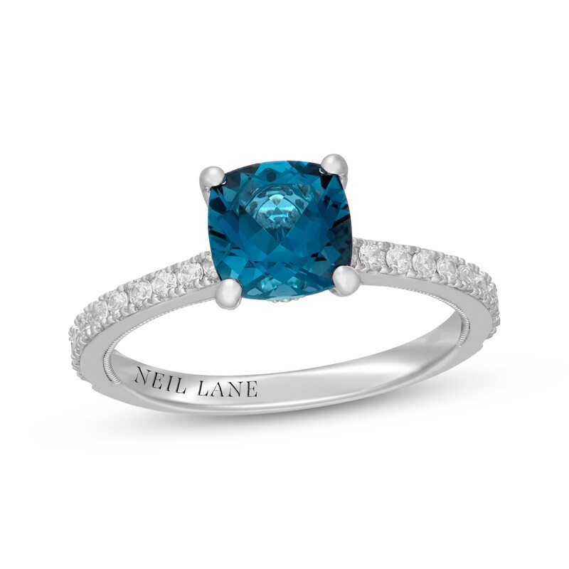 Neil Lane Cushion-Cut London Blue Topaz Diamond Engagement Ring 3/8 ct tw  14K White Gold