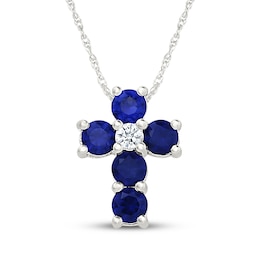 Blue & White Lab-Created Sapphire Cross Necklace Sterling Silver 18"