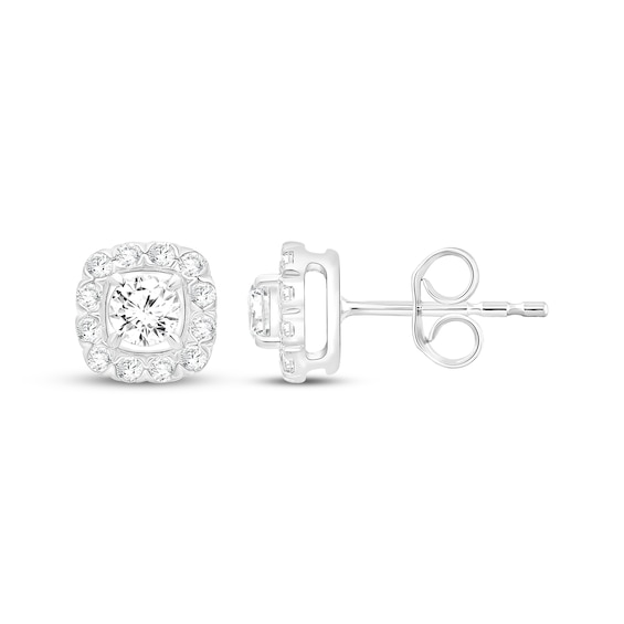 KAY Lab-Grown Diamonds Cushion Halo Stud Earrings 1/2 ct tw Sterling Silver