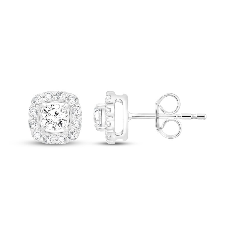 Main Image 1 of KAY Lab-Grown Diamonds Cushion Halo Stud Earrings 1/2 ct tw Sterling Silver