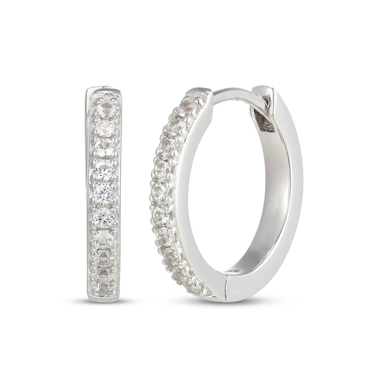 White Lab-Created Sapphire Hoop Earrings Sterling Silver