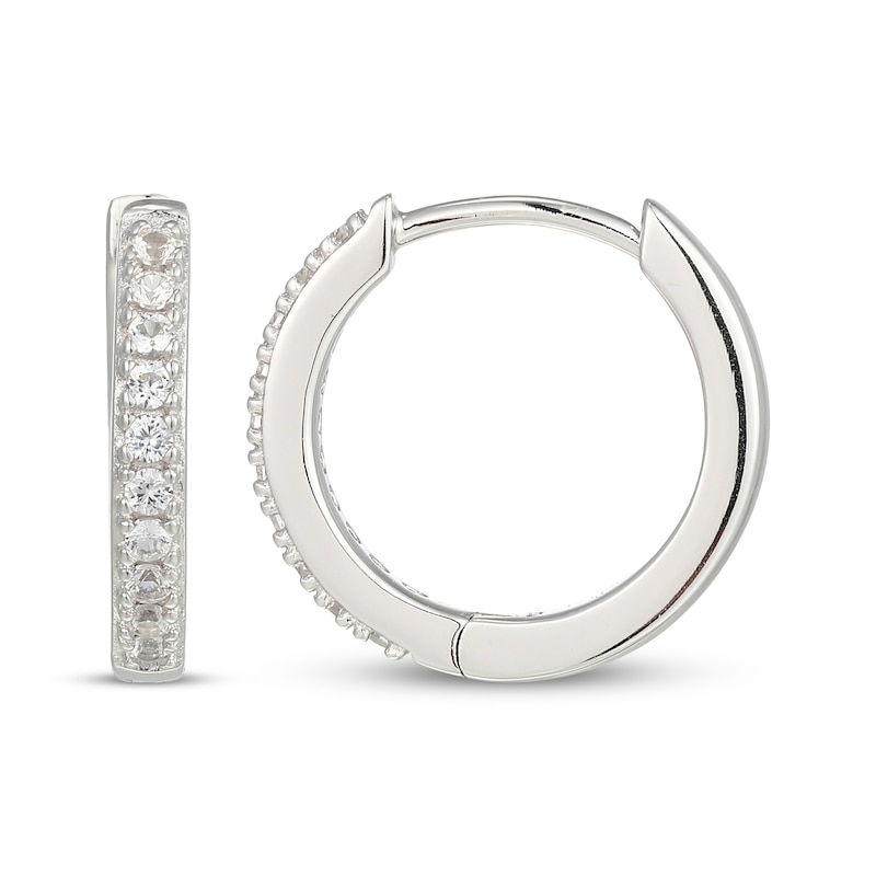 Main Image 3 of White Lab-Created Sapphire Hoop Earrings Sterling Silver