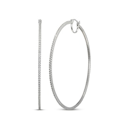 White Lab-Created Sapphire Hoop Earrings 75mm Sterling Silver