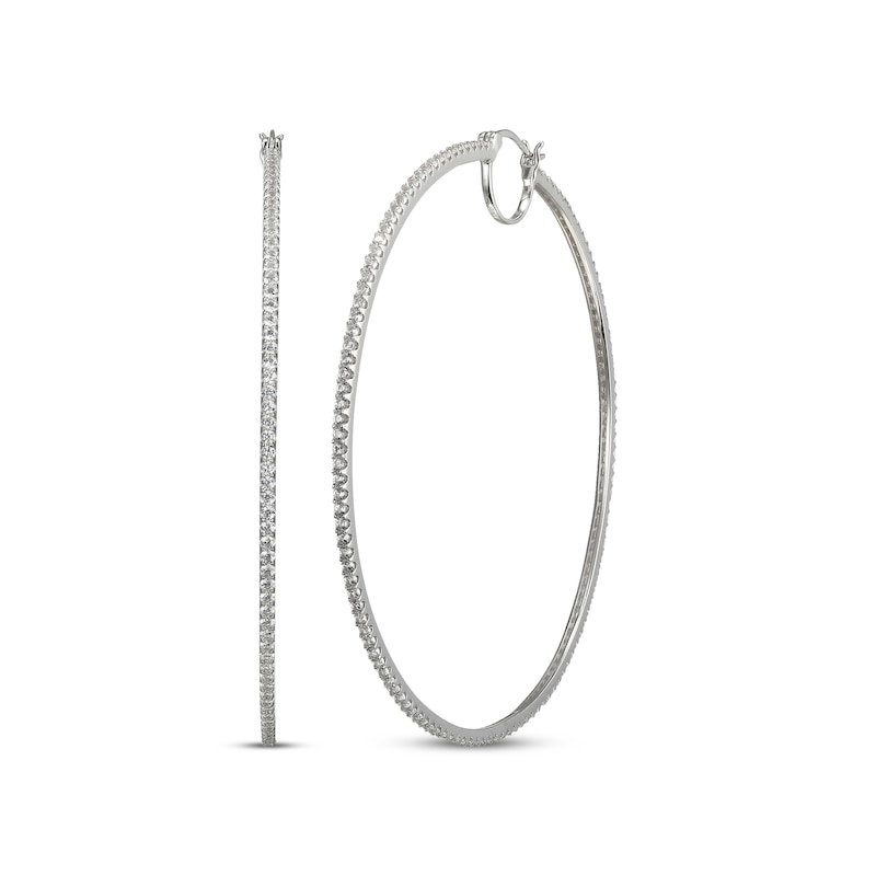 Main Image 1 of White Lab-Created Sapphire Hoop Earrings 75mm Sterling Silver