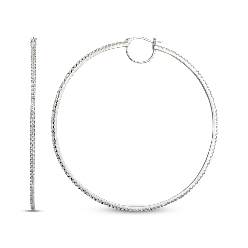 Main Image 3 of White Lab-Created Sapphire Hoop Earrings 75mm Sterling Silver