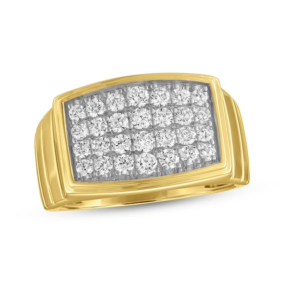 Men's Multi-Diamond Pavé Ribbed Ring 1 ct tw 10K Yellow Gold