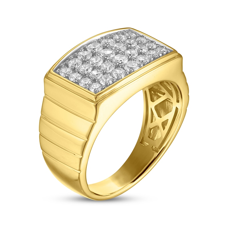 Main Image 2 of Men's Multi-Diamond Pavé Ribbed Ring 1 ct tw 10K Yellow Gold