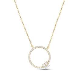 Diamond Open-Circle Clover Necklace 1/5 ct tw 24K Yellow Gold Vermeil Sterling Silver 18"
