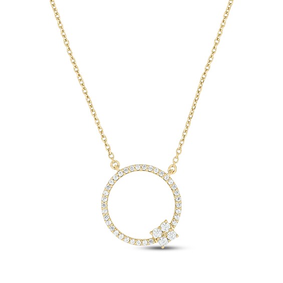 Diamond Open-Circle Clover Necklace 1/5 ct tw 24K Yellow Gold Vermeil Sterling Silver 18"