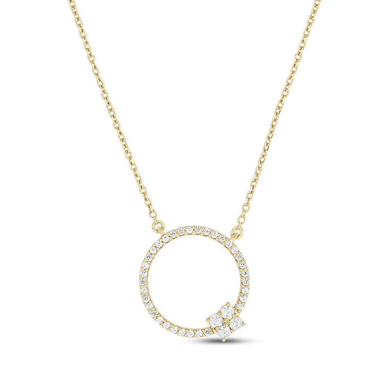 Main Image 1 of Diamond Open-Circle Clover Necklace 1/5 ct tw 24K Yellow Gold Vermeil Sterling Silver 18"