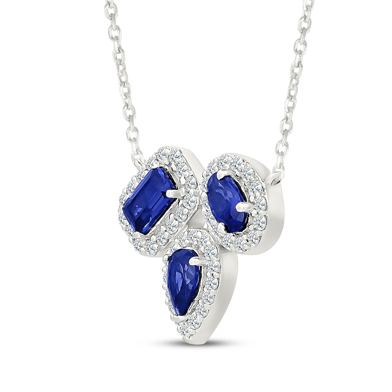 Main Image 2 of Multi-Shape Blue & White Lab-Created Sapphire Cluster Necklace Sterling Silver 18"