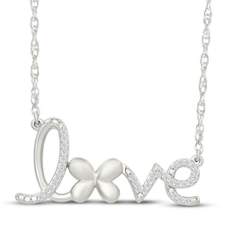 Diamond "Love" Butterfly Necklace 1/10 ct tw Sterling Silver 18”