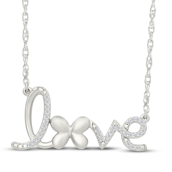 Diamond "Love" Butterfly Necklace 1/10 ct tw Sterling Silver 18”