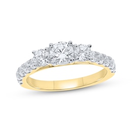 Adore Round-Cut Diamond Three-Stone Engagement Ring 1-1/2 ct tw 14K Yellow Gold