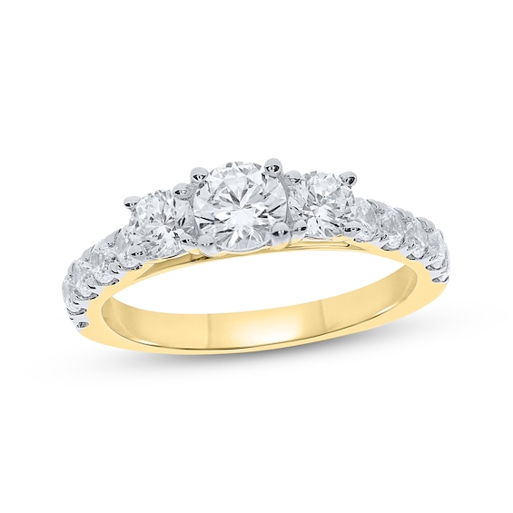 Adore Round-Cut Diamond Three-Stone Engagement Ring 1-1/2 ct tw 14K Yellow Gold