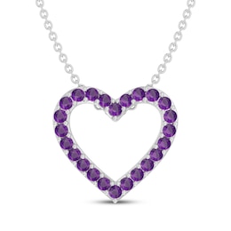 Amethyst Heart Outline Necklace Sterling Silver 18"