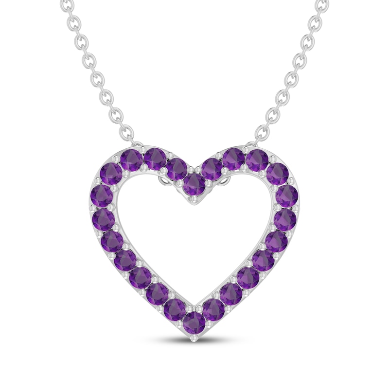 Main Image 1 of Amethyst Heart Outline Necklace Sterling Silver 18"