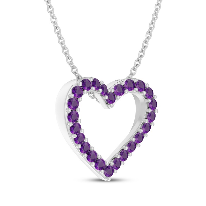 Main Image 2 of Amethyst Heart Outline Necklace Sterling Silver 18"