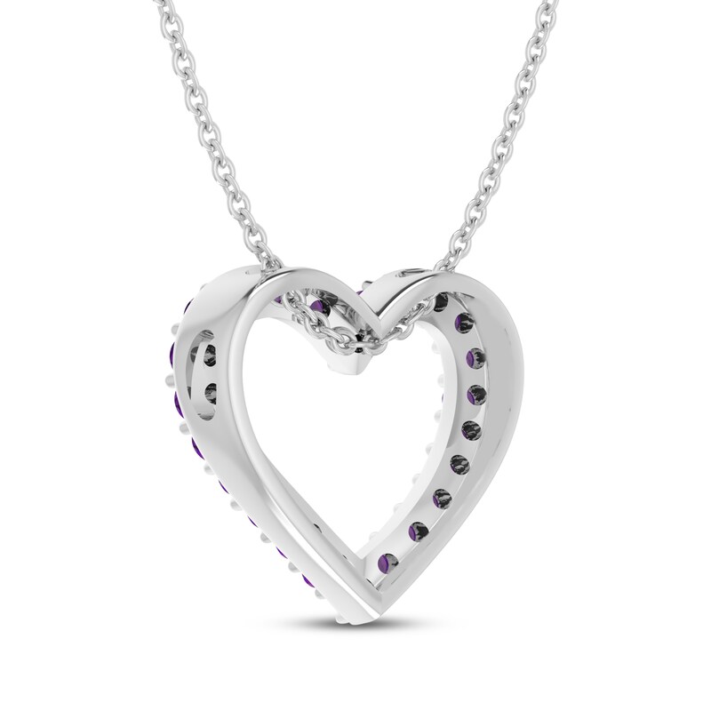 Main Image 3 of Amethyst Heart Outline Necklace Sterling Silver 18"