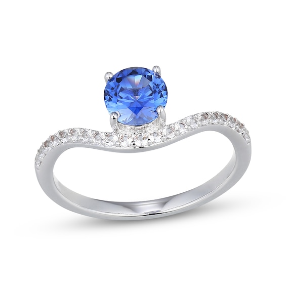 Blue & White Lab-Created Sapphire Contour Ring Sterling Silver