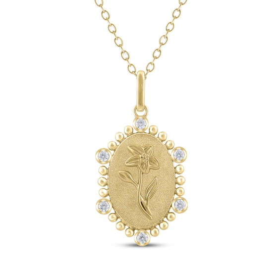 Iris Birth Flower Diamond Necklace 1/10 ct tw 10K Yellow Gold 18"