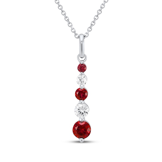 Lab-Created Ruby & White Lab-Created Sapphire Drop Necklace Sterling Silver 18"