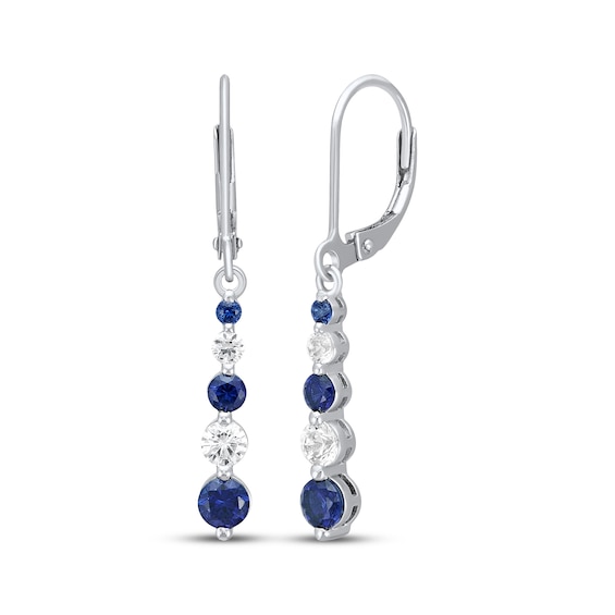 Blue & White Lab-Created Sapphire Drop Earrings Sterling Silver