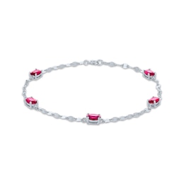 Oval-Cut Lab-Created Ruby Station Bracelet Sterling Silver 7.5"