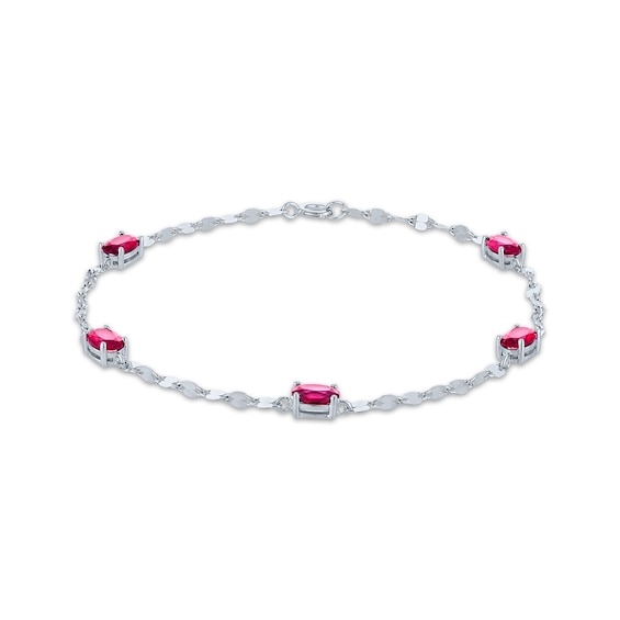 Oval-Cut Lab-Created Ruby Station Bracelet Sterling Silver 7.5"