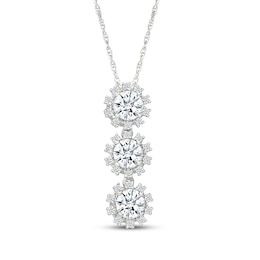 KAY Lab-Grown Diamonds Triple Halo Drop Necklace 1-1/2 ct tw Sterling Silver 18"