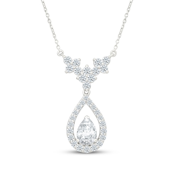 KAY Lab-Grown Diamonds Pear-Shaped Teardrop Frame Dangle Necklace 1-1/4 ct tw Sterling Silver 18"