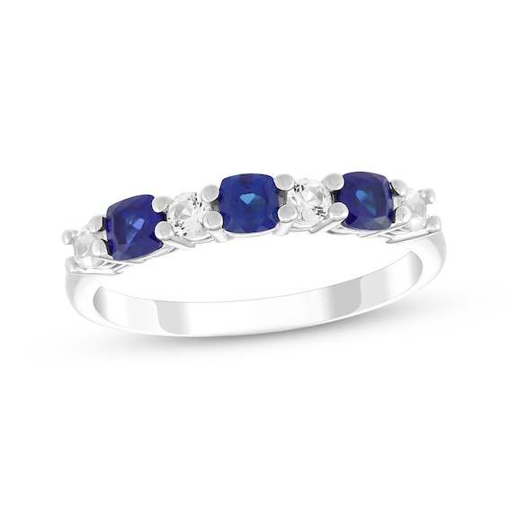 Cushion-Cut Blue Lab-Created Sapphire & Round-Cut White Lab-Created Sapphire Stackable Ring Sterling Silver