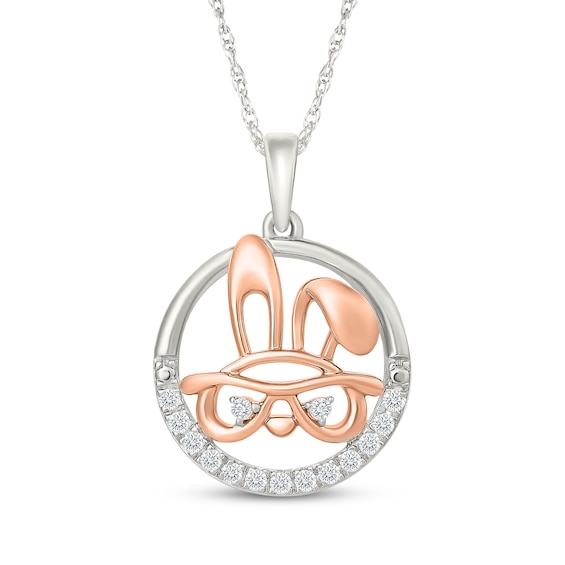 KAY Lab-Grown Diamonds Bunny Circle Necklace 1/10 ct tw Sterling Silver & 10K Rose Gold 18"
